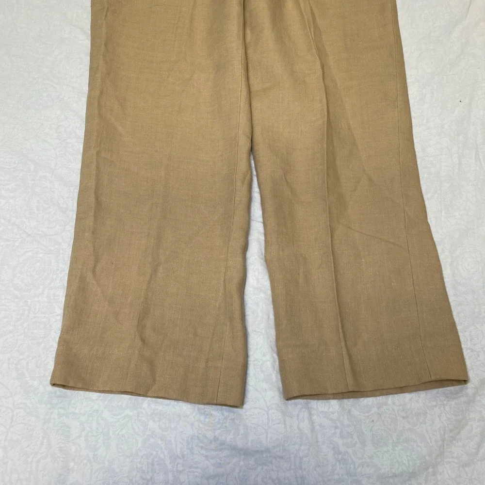 LL Bean Mens 35W Linen Pants Tan Khaki 100 Linen Flat Front Straight Leg